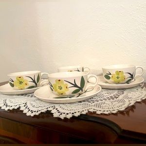 Four Vintage Joni Dixie Dogwood Cup and Saucer Sets